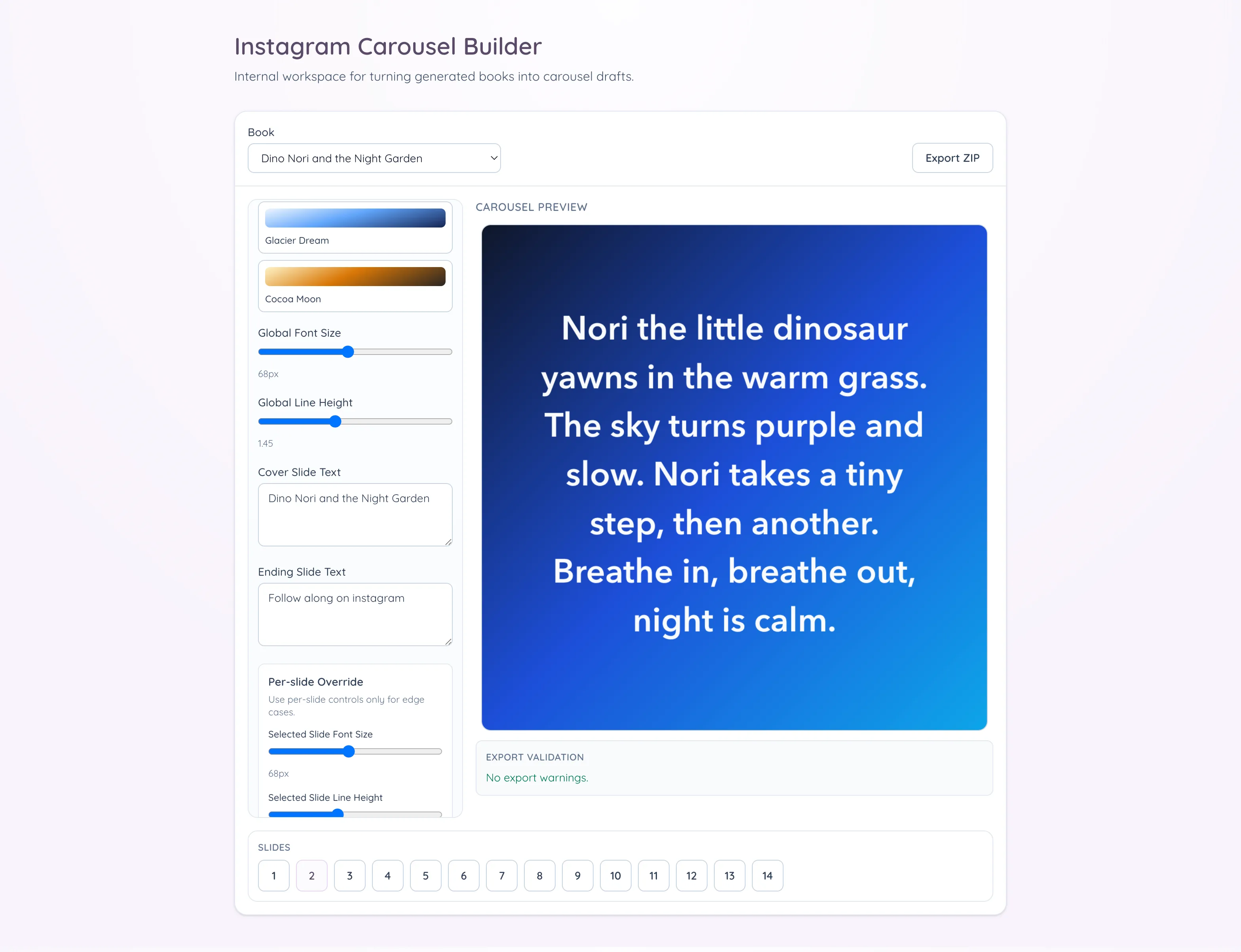Instagram carousel variations generated during experimentation