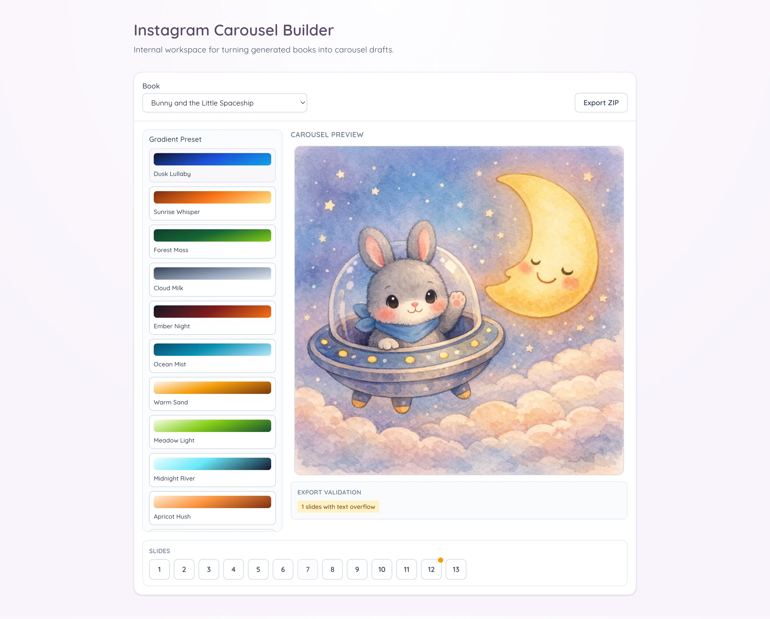 Instagram carousel variations generated during experimentation